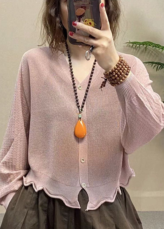 Simple Pink V Neck Button Ice Silk UPF 50+ Coat Summer BV083 MZF-LTP240702