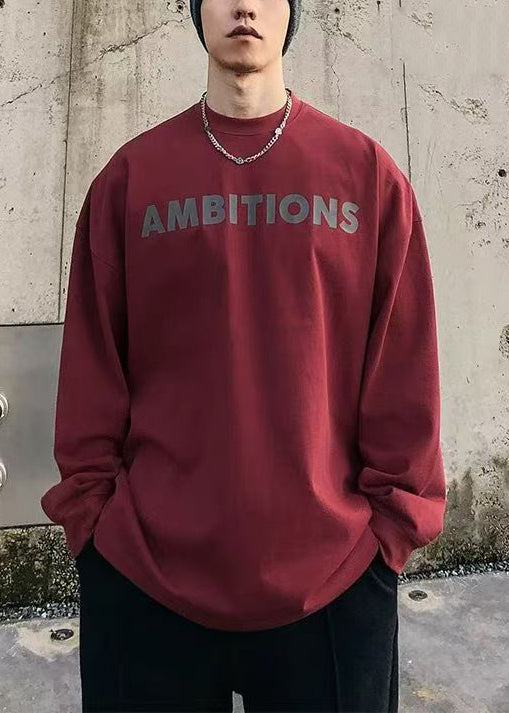 O-Neck Shirt Letter Spring Cotton T Mens Solid Simple Red FashionChic