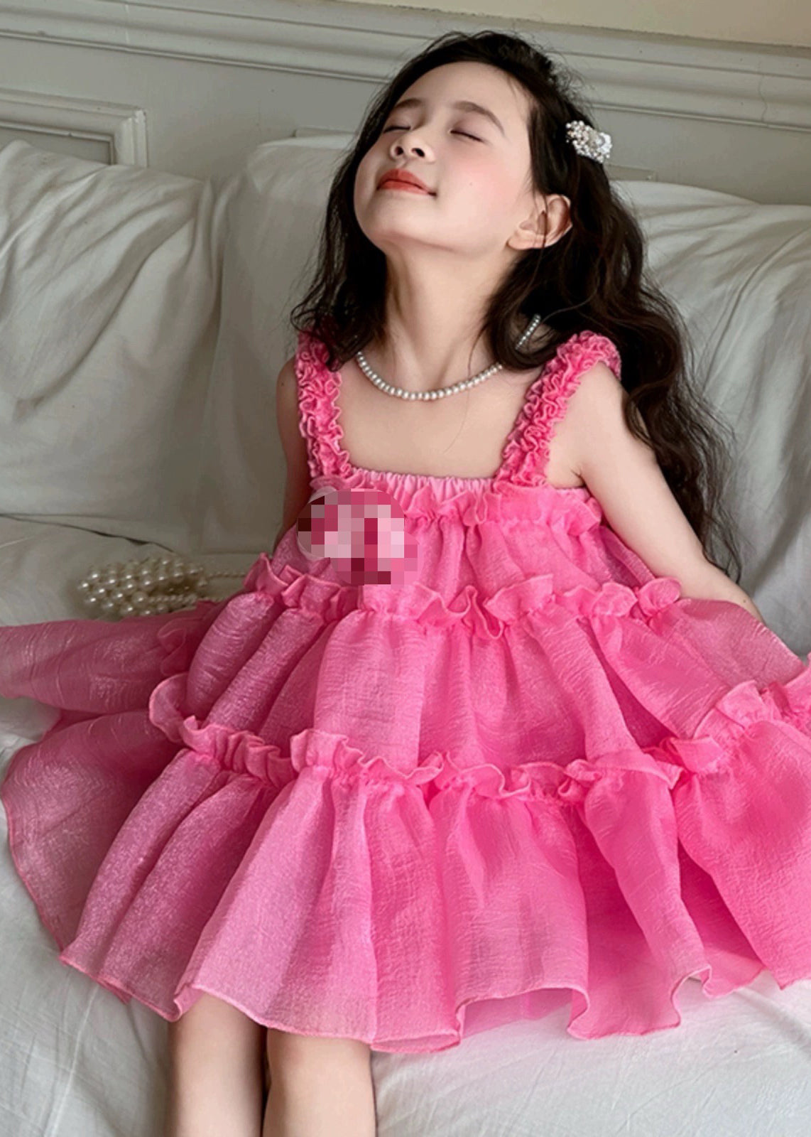 Simple Red Square Collar Chiffon Kids Dress And Shorts Two Pieces Set Summer EW027 WS-JRTZTPGIEC240810