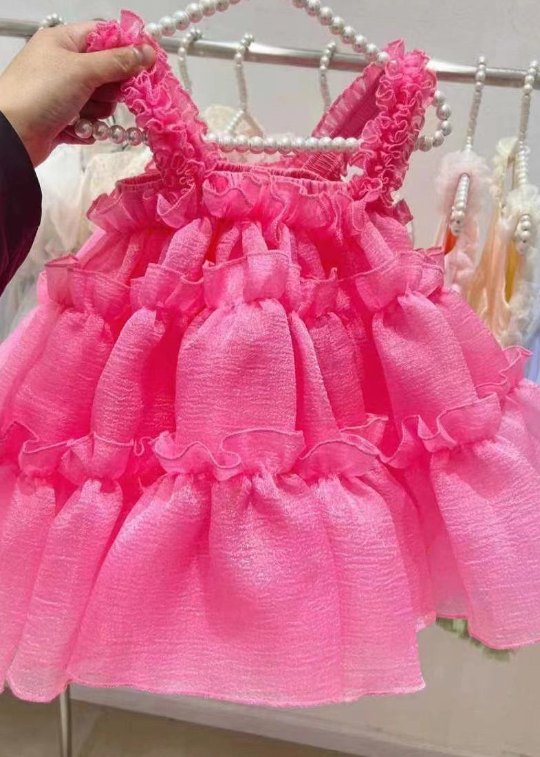 Simple Red Square Collar Chiffon Kids Dress And Shorts Two Pieces Set Summer EW027 WS-JRTZTPGIEC240810