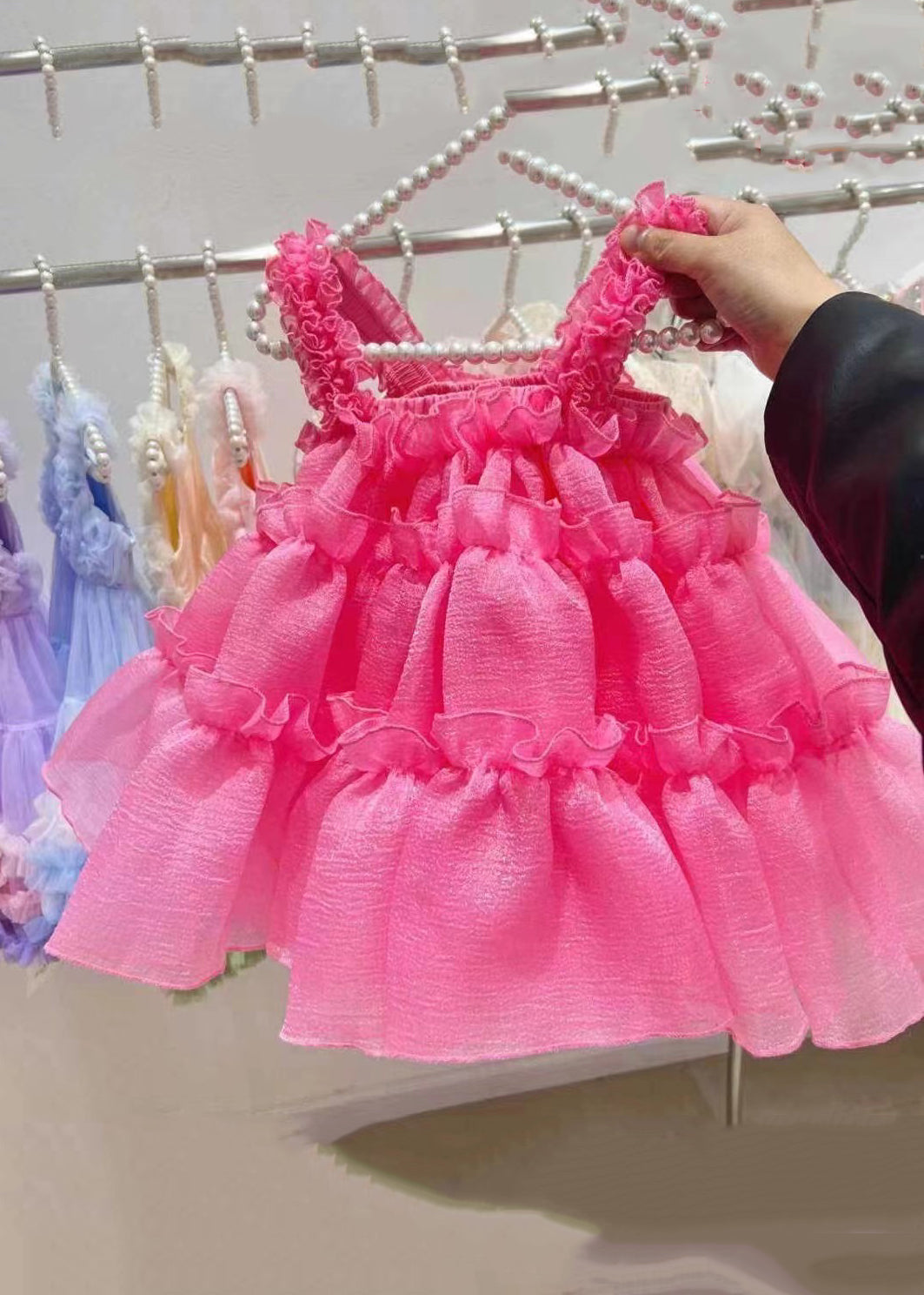 Simple Red Square Collar Chiffon Kids Dress And Shorts Two Pieces Set Summer EW027 WS-JRTZTPGIEC240810