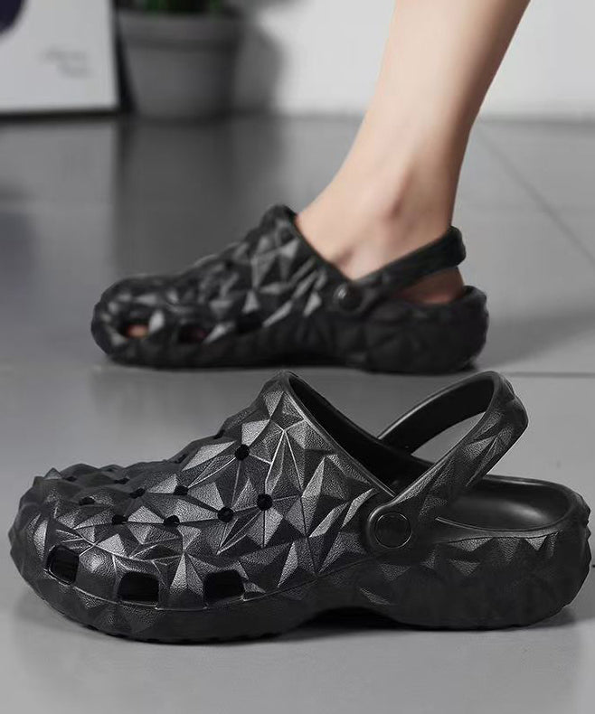 Simple Splicing Buckle Strap Hollow Out Black Slide Sandals AG1016 shoe-CS240905