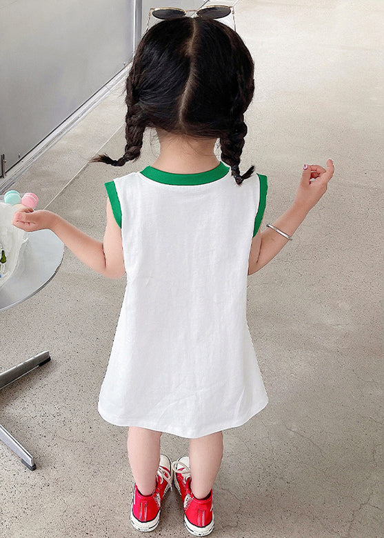 Simple White O Neck Print Cotton Girls T Shirt Dress Sleeveless TT017 MM-RCTZSDGM240816