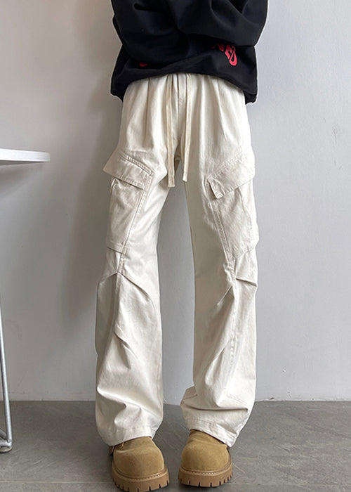 Waist Pants Men Elastic White Lace Pockets Up Cotton Simple FashionChic