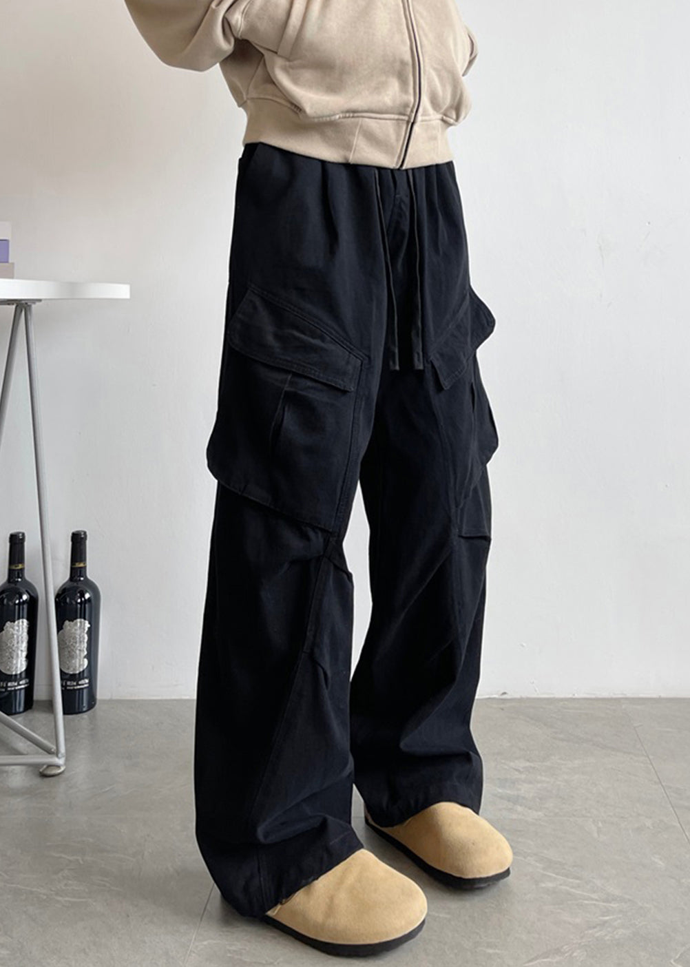 Waist Pants Men Elastic White Lace Pockets Up Cotton Simple FashionChic