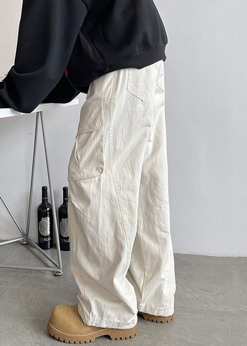 Waist Pants Men Elastic White Lace Pockets Up Cotton Simple FashionChic