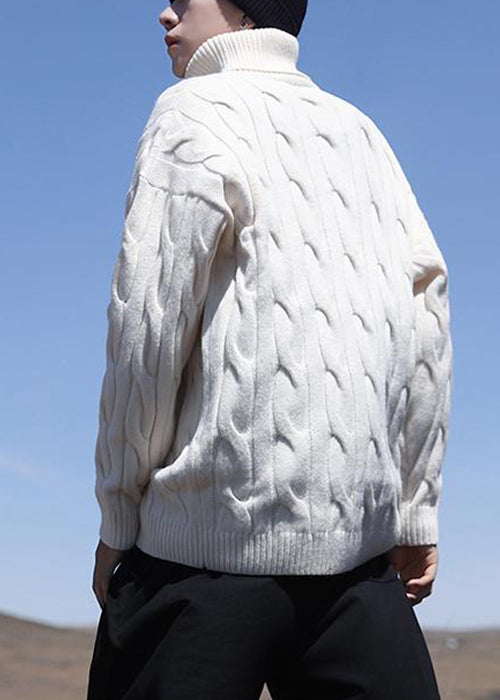 Simple White Turtleneck Solid Knit Sweater Men Winter RJ047 ABC