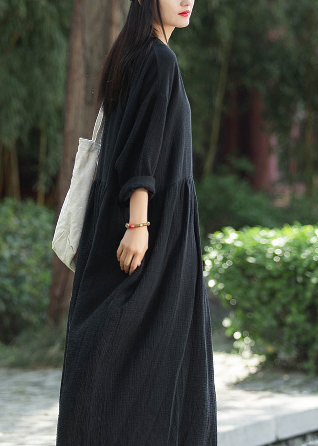 Simple White V Neck Pockets Patchwork Cotton Dress Long Sleeve LK009 GK-FDL240710