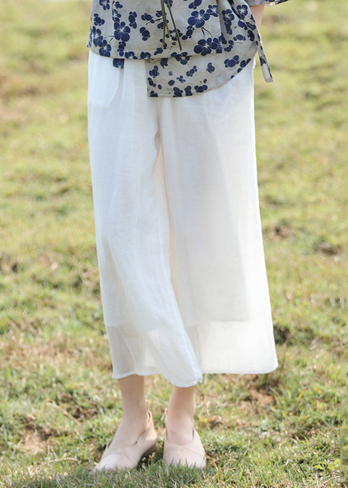 Crop Summer Yellow Elastic Pockets Simple Linen Waist Pantss FashionChic