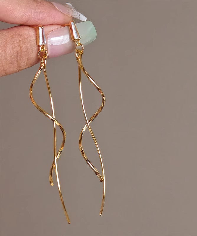 Copper Line Skinny Drop Earrings Gold Tassel FashionChic