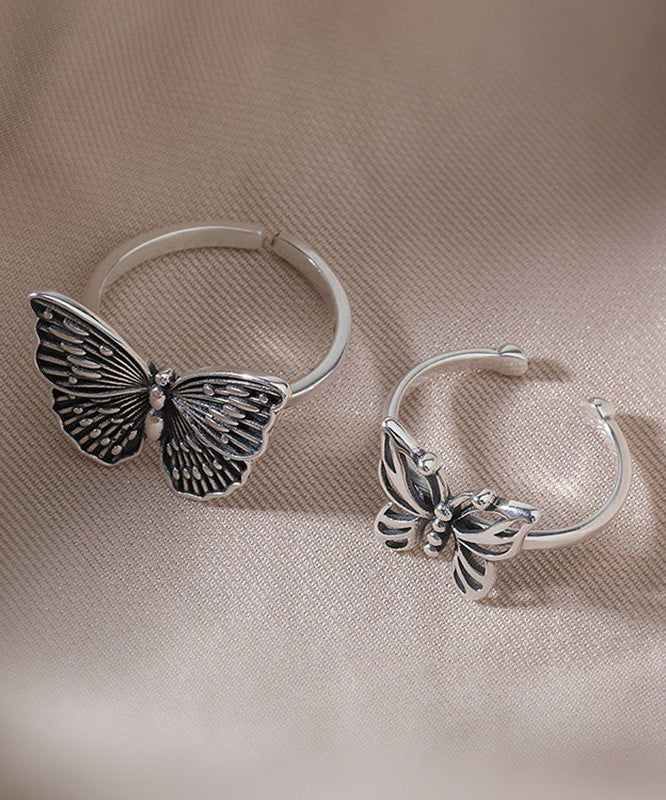 Out Butterfly Rings Hollow Silk Two-Piece Silver Skinny Sterling FashionChic