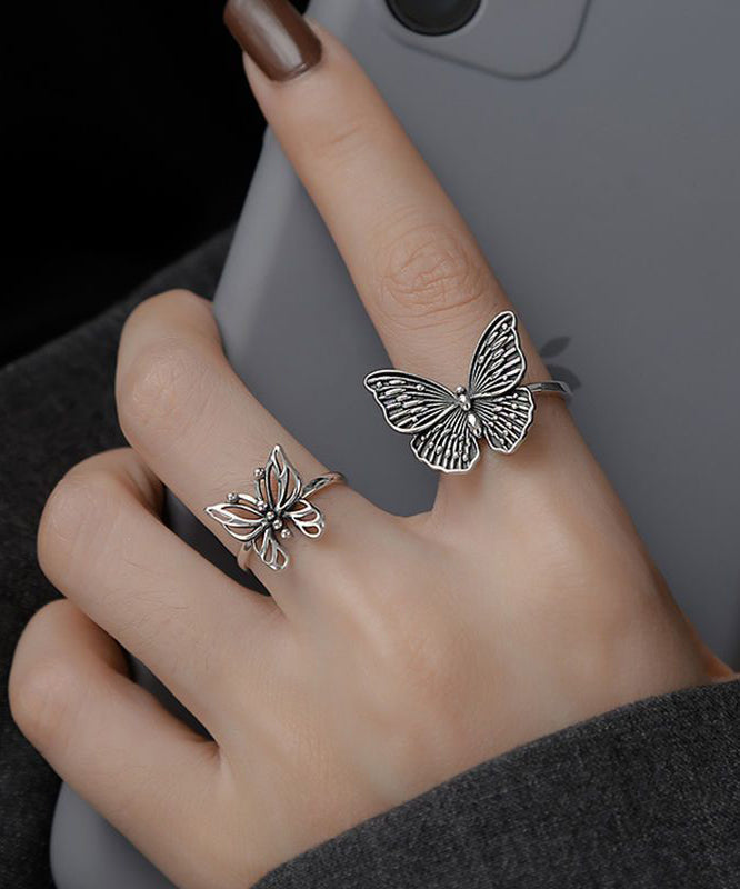 Out Butterfly Rings Hollow Silk Two-Piece Silver Skinny Sterling FashionChic