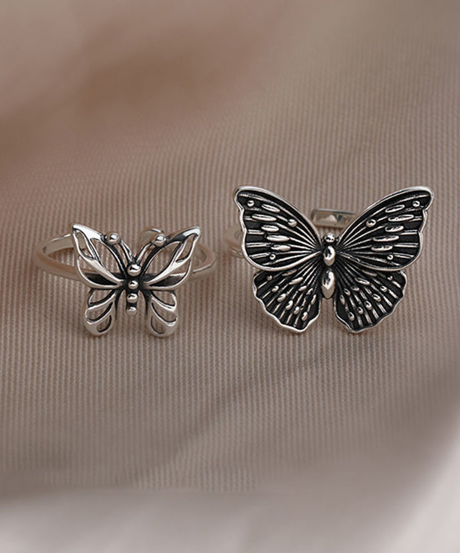 Out Butterfly Rings Hollow Silk Two-Piece Silver Skinny Sterling FashionChic