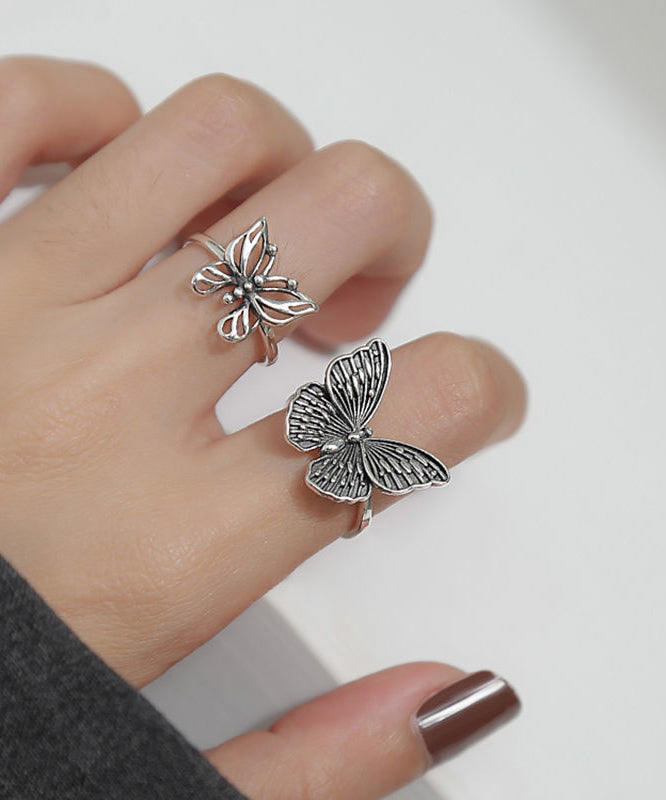 Out Butterfly Rings Hollow Silk Two-Piece Silver Skinny Sterling FashionChic