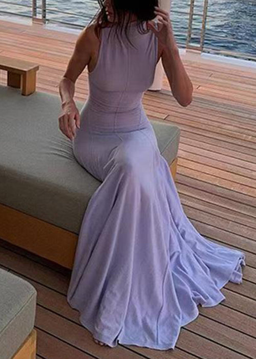 Slim Fit Grey Turtleneck Backless Cotton Long Dress Sleeveless YZ077 ABC