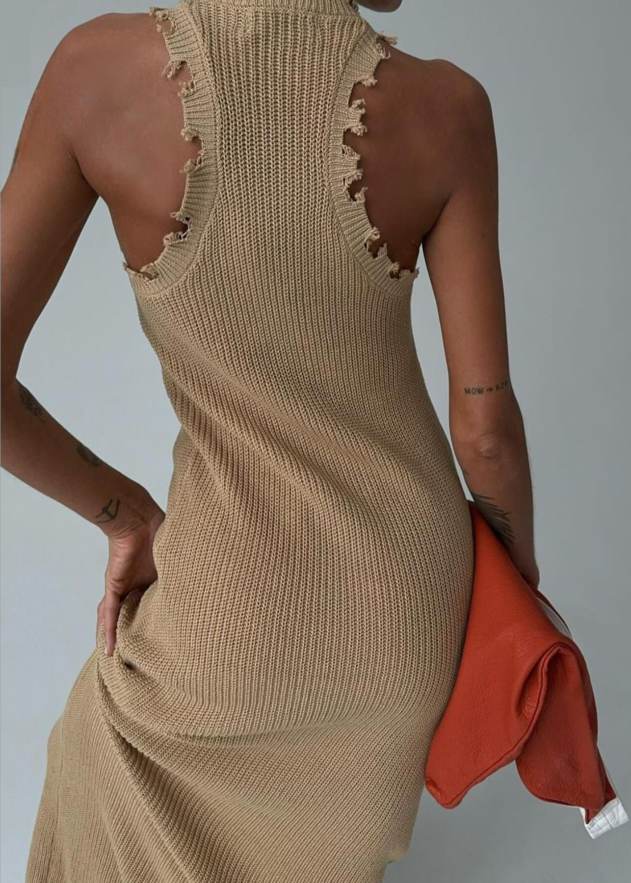 Slim Fit Khaki O Neck Solid Knit Maxi Dresses Sleeveless BB058 Hawaii-SDL240622