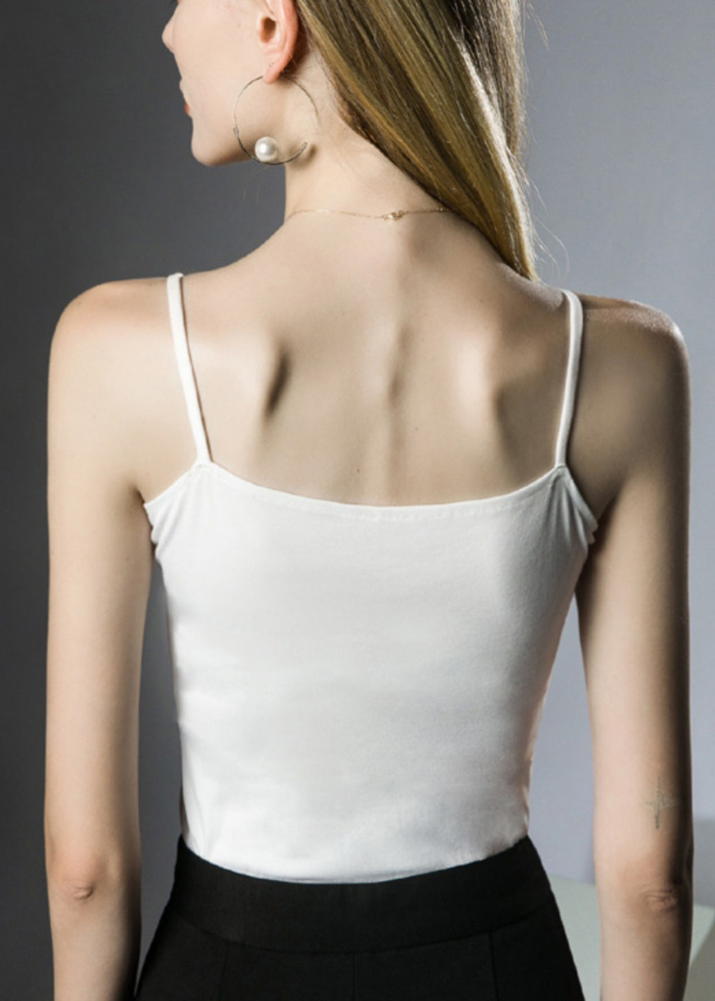 Slim Fit White Solid Patchwork Cotton Spaghetti Strap Tank Sleeveless KK014 SH-LF-VTP240602