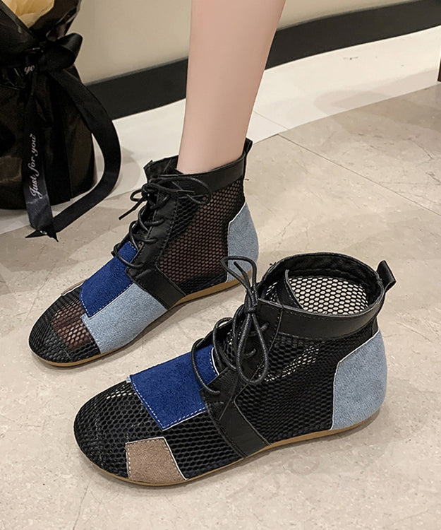 Soft Boots Beige Breathable Mesh Hollow Out Lace Up AP1060 shoe-XZ240905