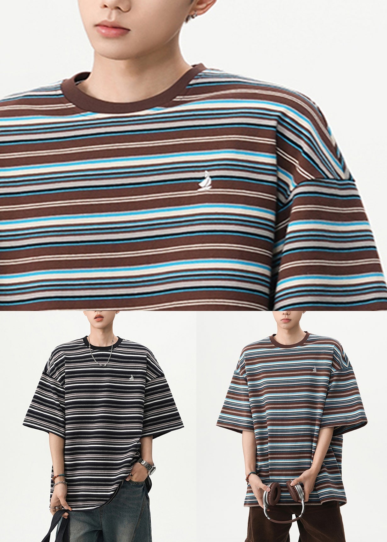 Cotton T Black Shirts Mens O Striped Cozy Summer Neck FashionChic