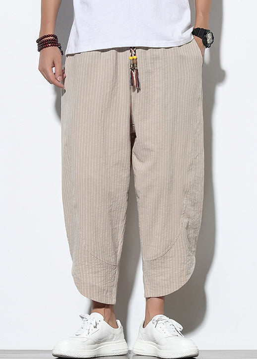 Up Khaki Pants Striped Lace Mens Cotton Crop Pockets Summer FashionChic