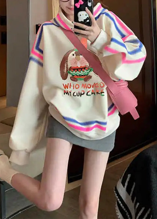 Style Apricot Hooded Cartoon Print Cotton Pullover Streetwear Spring YF006 ABC