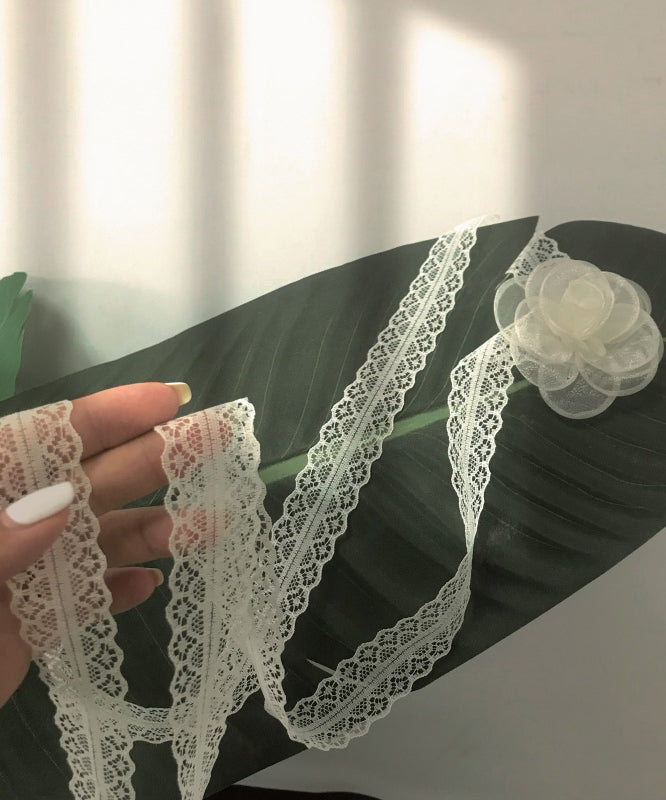 Style Beige Lace Floral Hollow Out Silk Scarf Necklace YU007 ABC