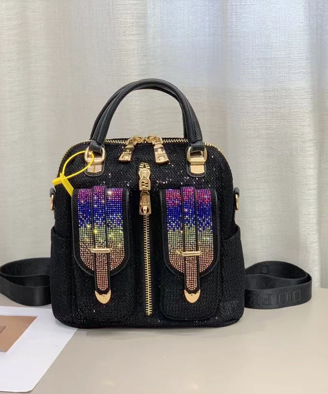 Style Black Zircon Patchwork Sequin Leather Backpack Bag MM038 Bag-BGS240620