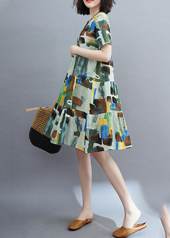 Style Colorblock Ruffled Patchwork Mid Dress Short Sleeve VB1018 Ada Fashion