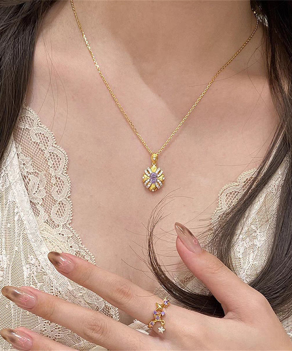 Style Gold Copper Overgild Zircon Sunflowe Pendant Necklace YD042 ABC