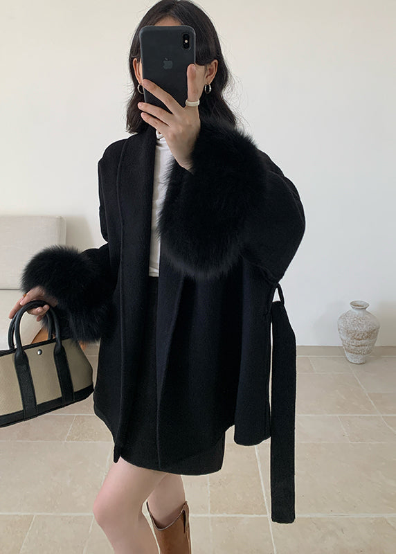 Style Grey Peter Pan Collar Faux Fur Patchwork Woolen Coat Winter RS019 ABC