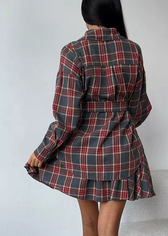 Two Cotton Style Plaid Pieces Ruffled Grey Summer Set FashionChic