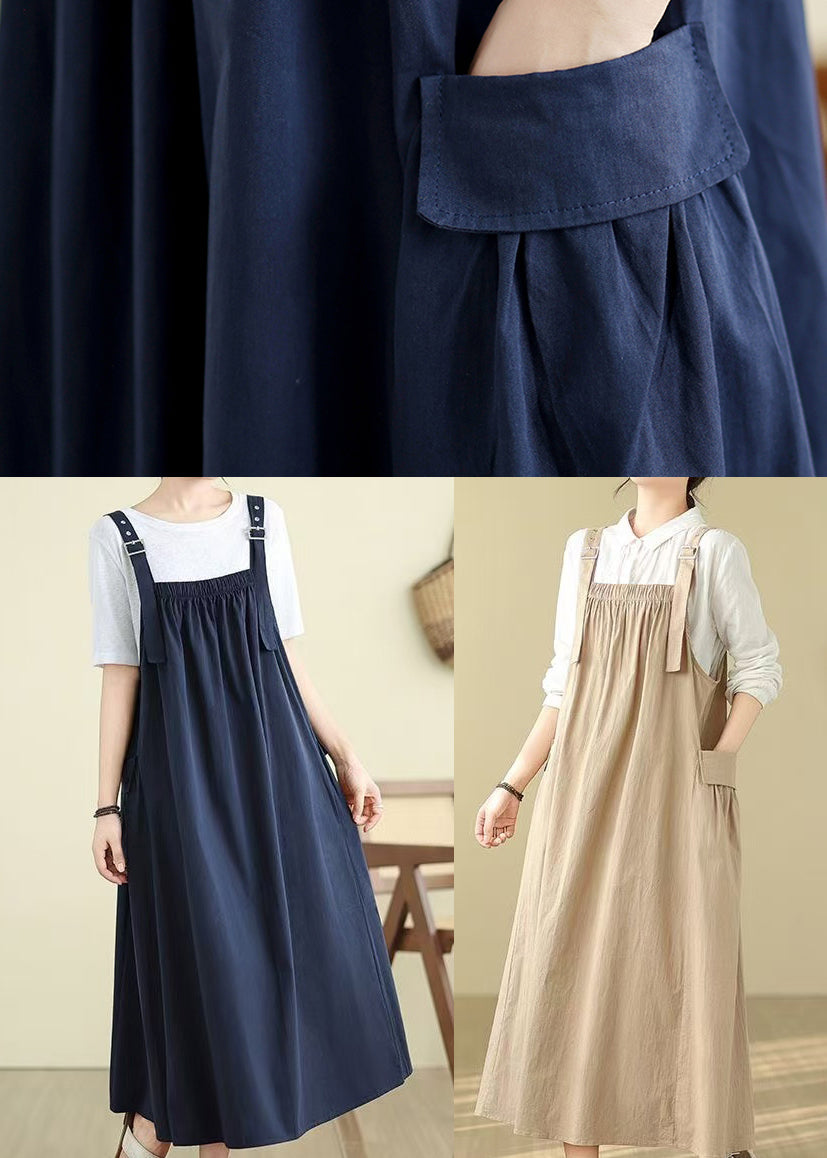 Cotton Summer Cami Oversized Khaki Dress Pockets Style FashionChic