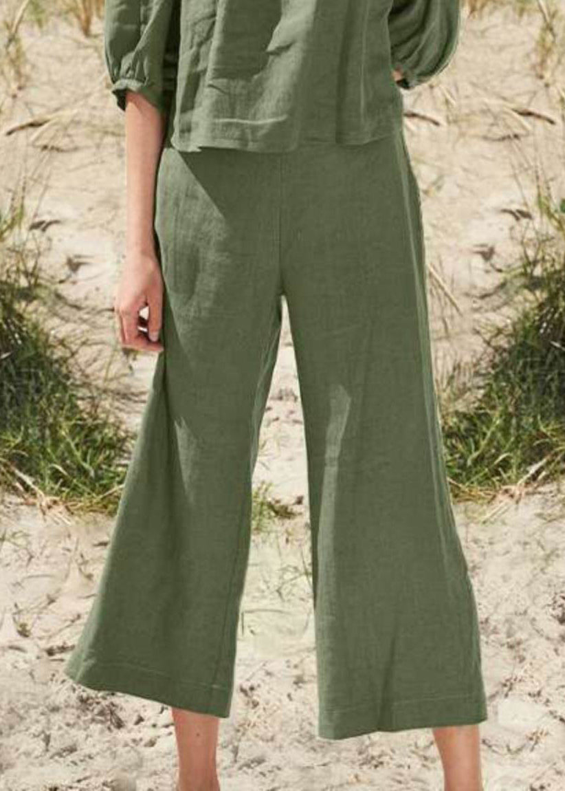 And Top Set Half Collar Pants Two Crop Khaki Square Style Pieces FashionChic