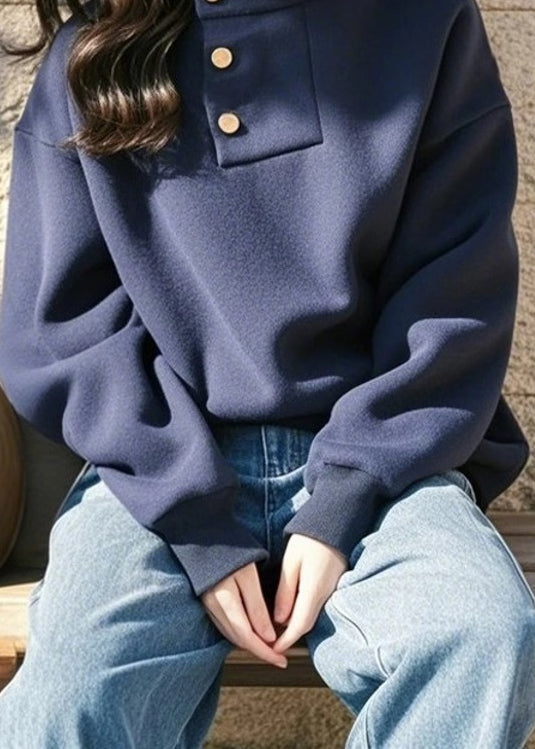 Style Navy Ruffled Patchwork Cotton Sweatshirt Spring TN024 ABC