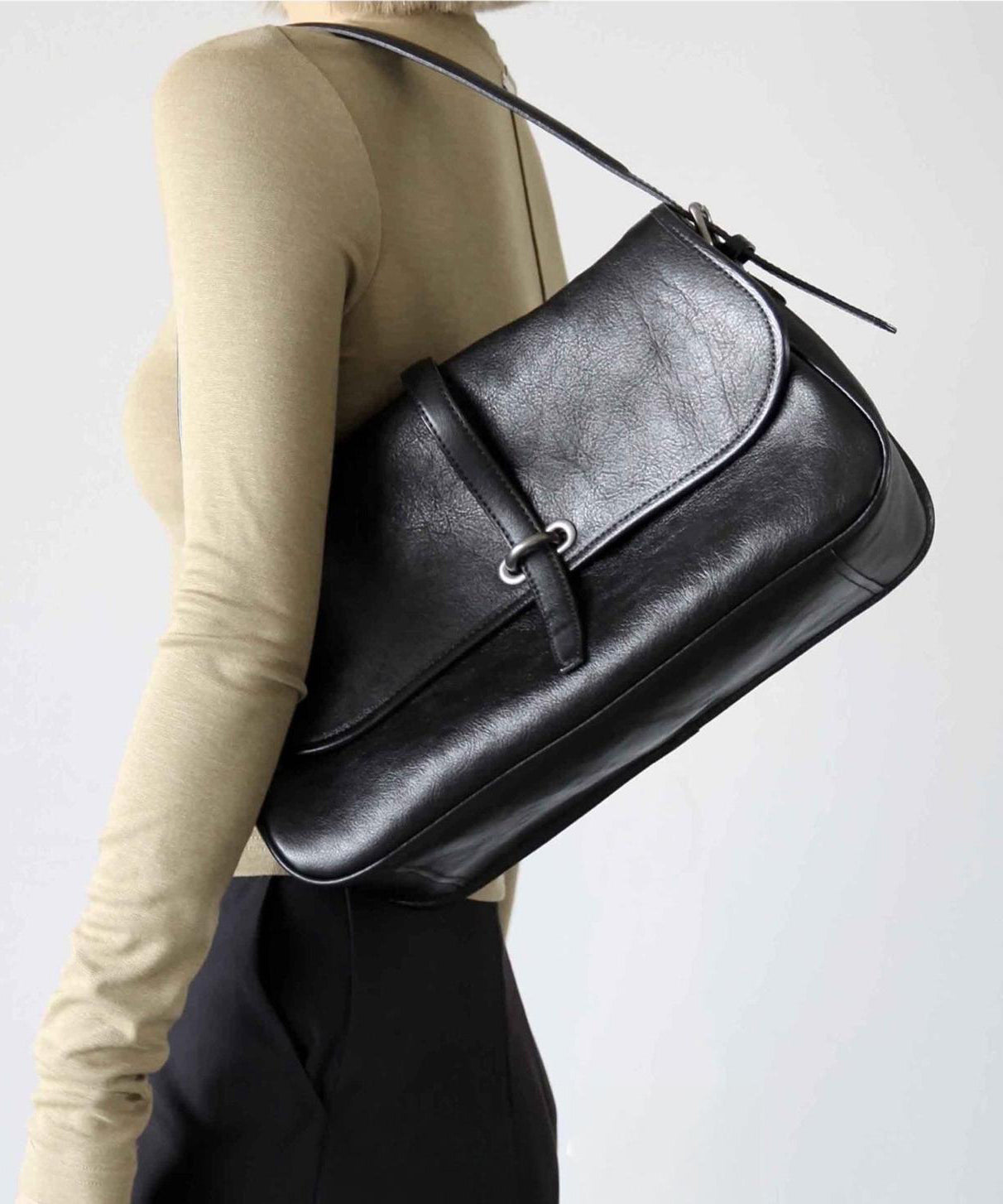 Large Shoulder Orange Bags Leather Capacity Style FashionChic