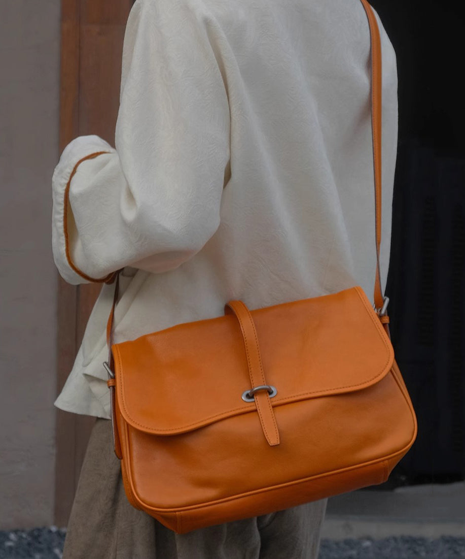 Large Shoulder Orange Bags Leather Capacity Style FashionChic
