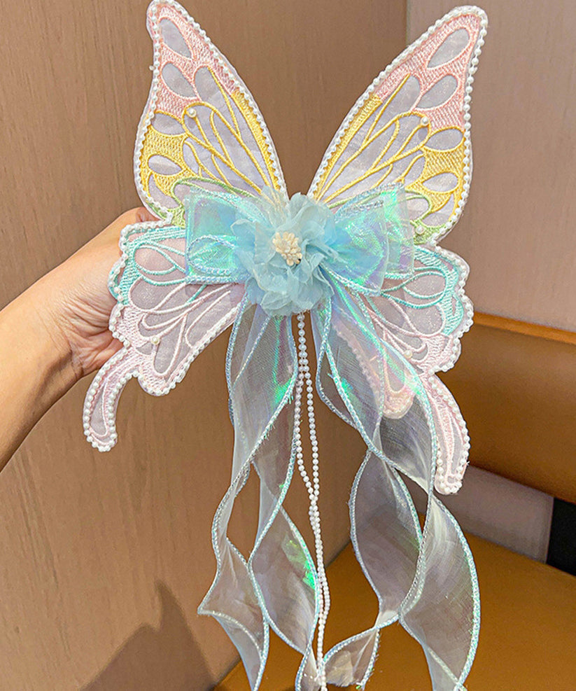 Style Pink Alloy Pearl Tulle Butterfly Ribbon Girls Hairpin YG026 ABC