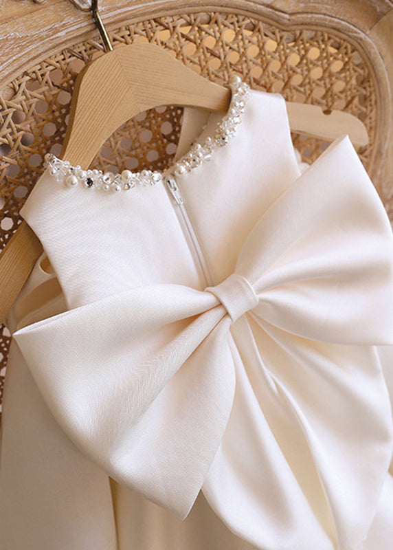 Style White Sequins Bow Kids Long Dress Sleeveless YS027 ABC