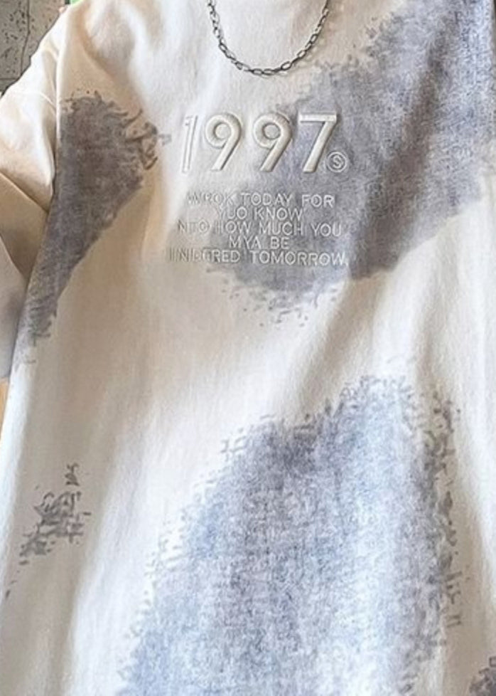 Stylish Apricot Embroideried Tie Dye Cotton Mens Graphic Tees Summer WA013 MENT241110