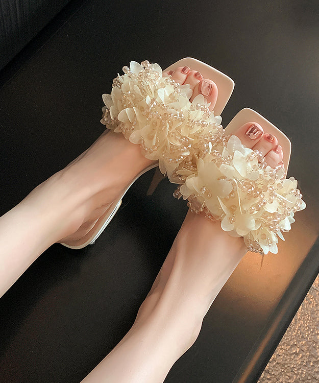 Slide Peep Sandals Toe Stylish Apricot Floral FashionChic