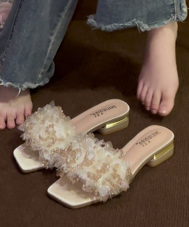 Slide Peep Sandals Toe Stylish Apricot Floral FashionChic