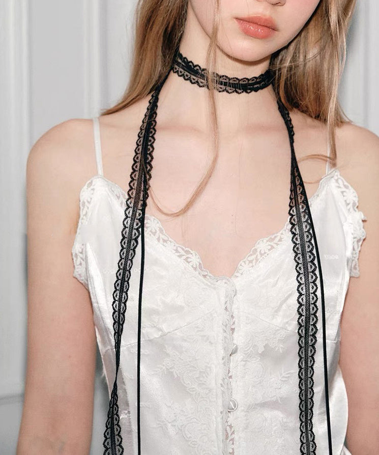 Stylish Black Lace Hollow Out Bow Necklace YA001 ABC