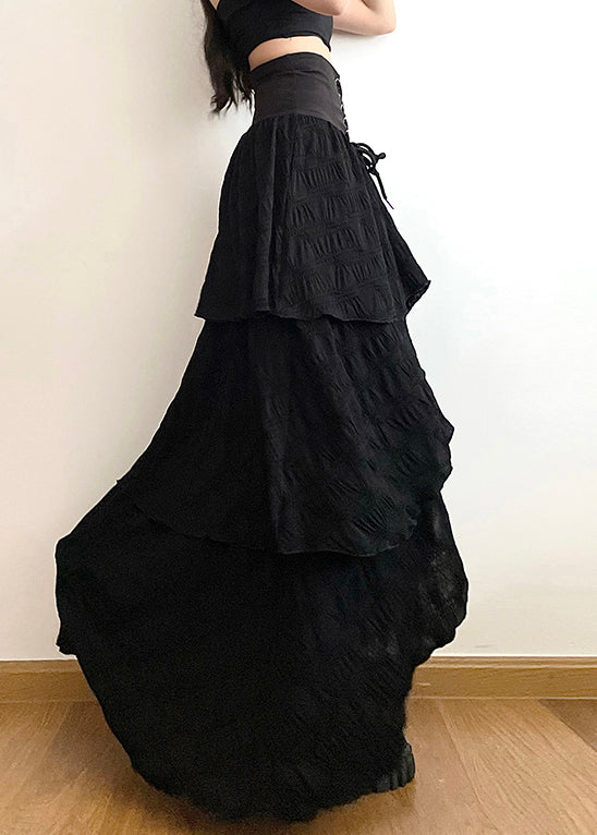 Stylish Black Lace Up Side Open Cotton Skirt Summer PP005 OM-NZ240827