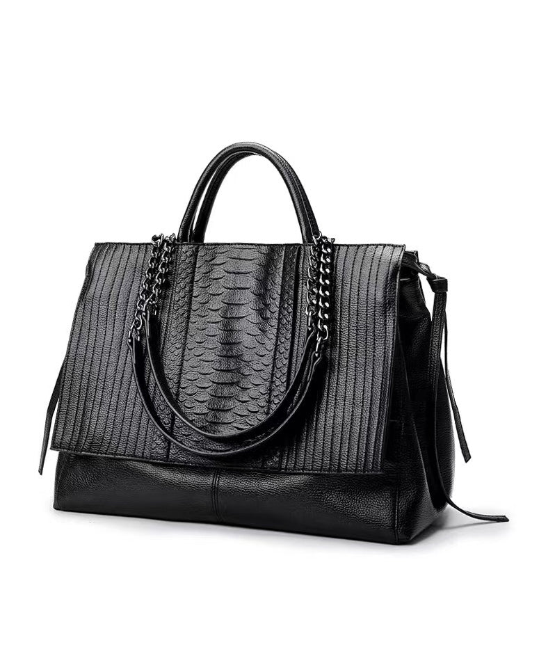 Stylish Black Large Capacity Calf Leather Tote Handbag WI038 Bag-BGS241105