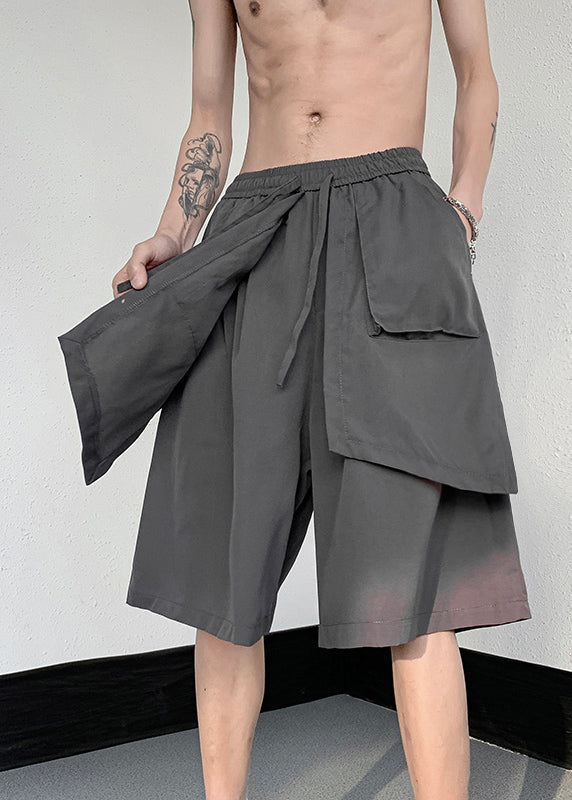 Stylish Black Patchwork Tie Waist Men Wide Leg Pants Summer YT018 Men-Silk-MENCP240721