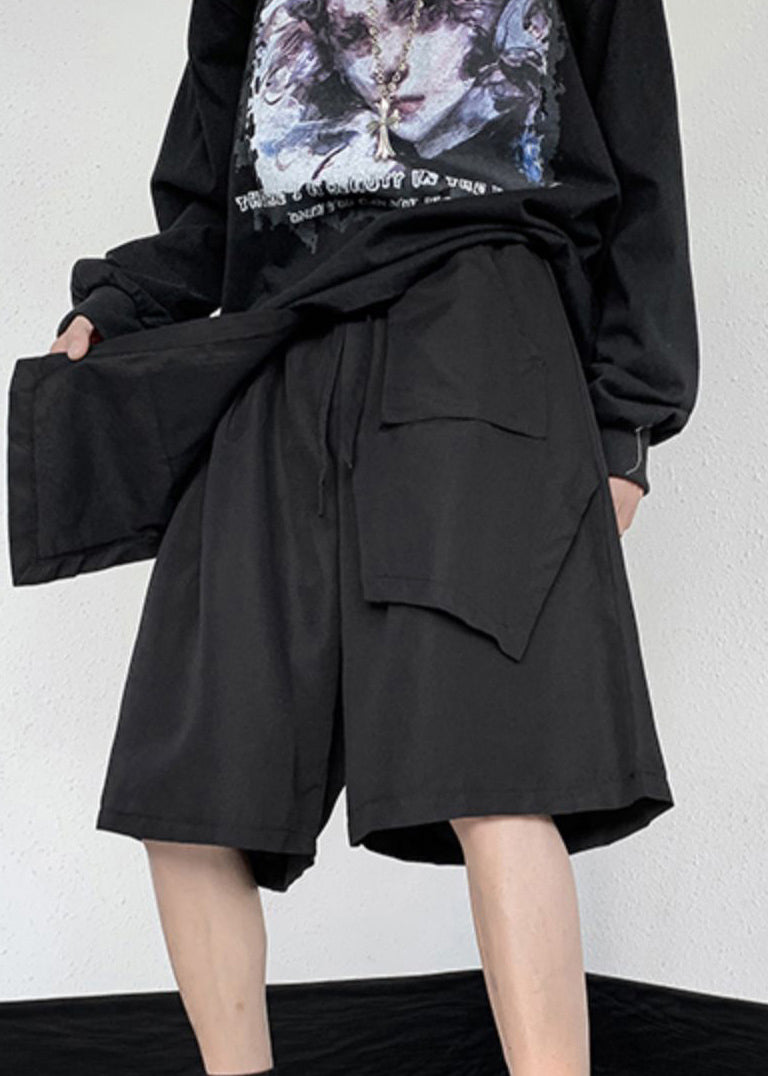 Stylish Black Patchwork Tie Waist Men Wide Leg Pants Summer YT018 Men-Silk-MENCP240721