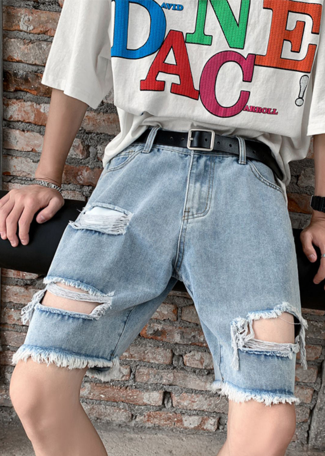 Stylish Black Pockets High Waist Men Ripped Jeans Summer YL018 ABC