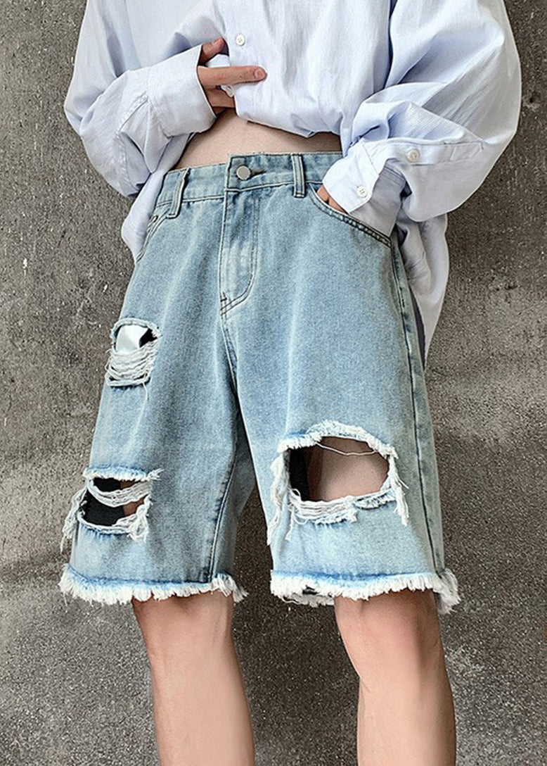 Stylish Black Pockets High Waist Men Ripped Jeans Summer YL018 ABC