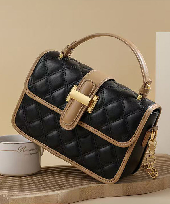 Stylish Black Solid Durable Calf Leather Tote Handbag RB043 ABC
