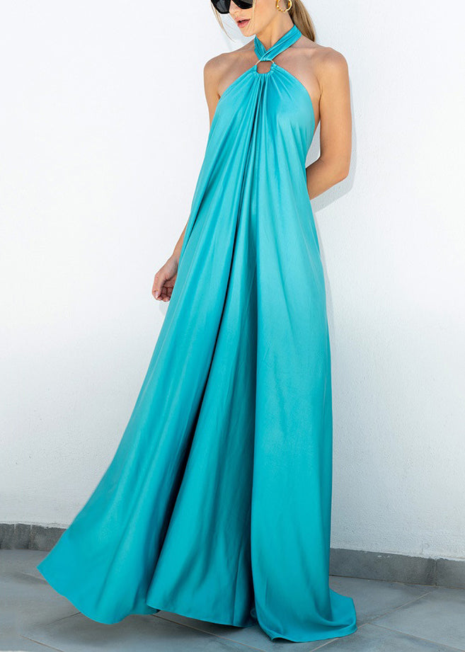 Maxi Sleeveless Cotton Blue Lace Up Dresses Stylish Backless FashionChic